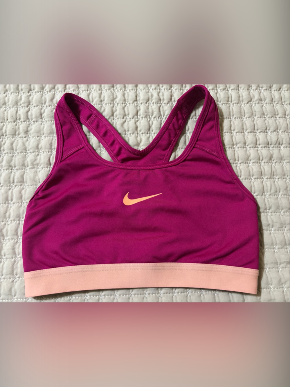 Nike Women's Magenta Sports Bra with Peach Band